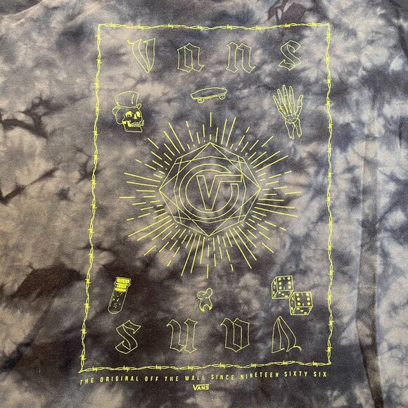 Vans Mens T-Shirt Medium Tie-Dye Gray & Black Short-Sleeve With Yellow Embroider - Picture 11 of 12
